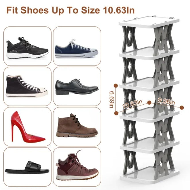 Foldable Shoe Rack Organizer 6-Tier - Vertical Space-Saving Shoe Storage