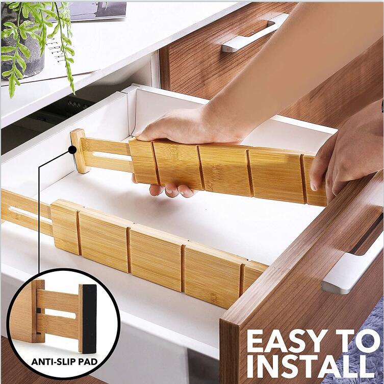 Bamboo Drawer Dividers - Retractable Expandable Organizer for Kitchen & Home