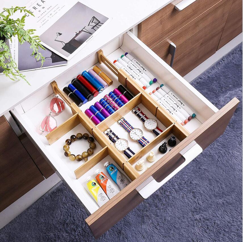 Bamboo Drawer Dividers - Retractable Expandable Organizer for Kitchen & Home