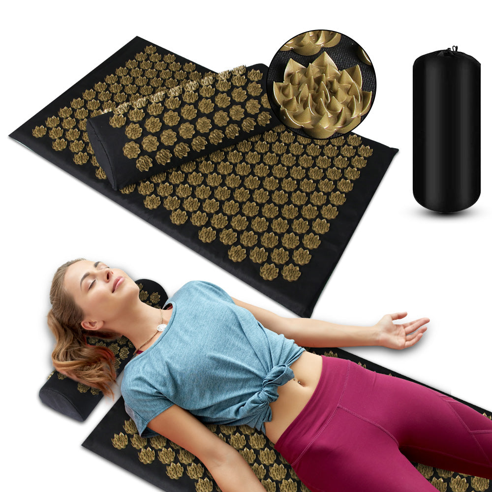 Acupressure Mat and Pillow Set - Stress Relief Massage Pad for Back and Neck