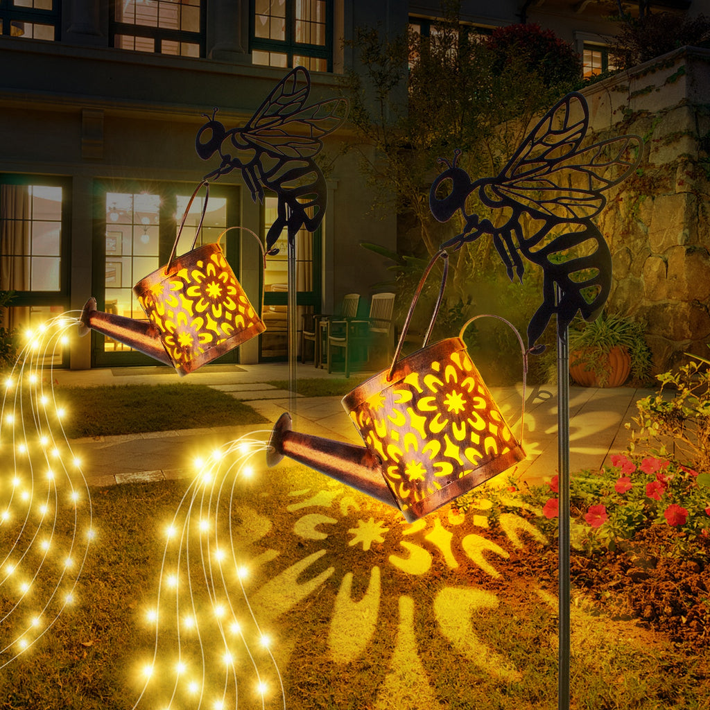 Solar Garden Watering Can Lights - Decorative Flower-Shaped Outdoor Pathway Lights