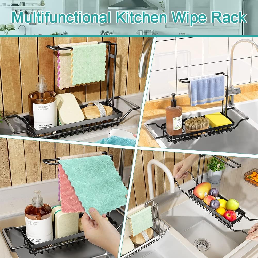 Expandable Kitchen Sink Caddy Organizer - Stainless Steel Sponge & Brush Holder