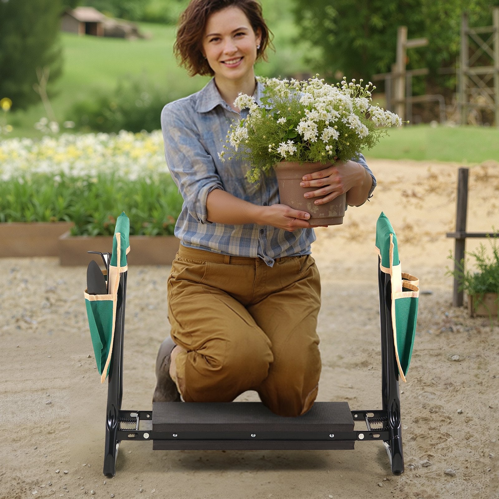 Garden Kneeler and Seat - Foldable 2-in-1 Bench with EVA Pad