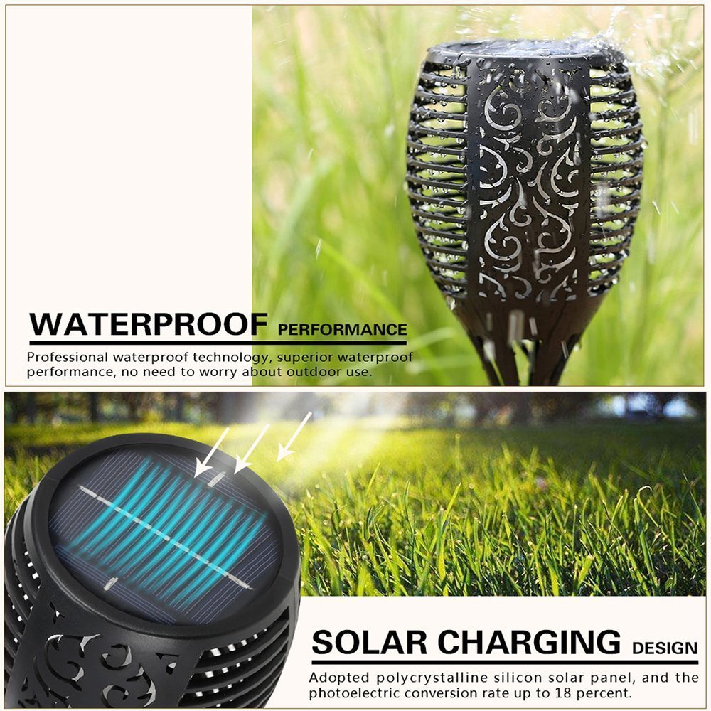 Solar Torch Lights - LED Waterproof Flickering Flame Outdoor Garden Stakes