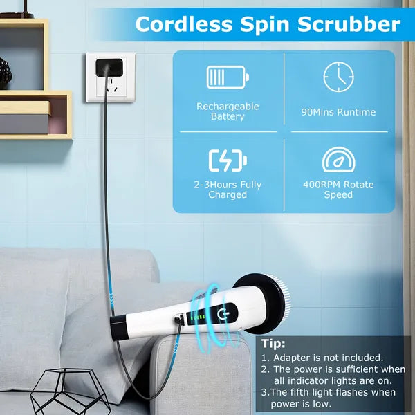 Electric Spin Scrubber - Cordless Power Cleaner with 8 Brush Heads