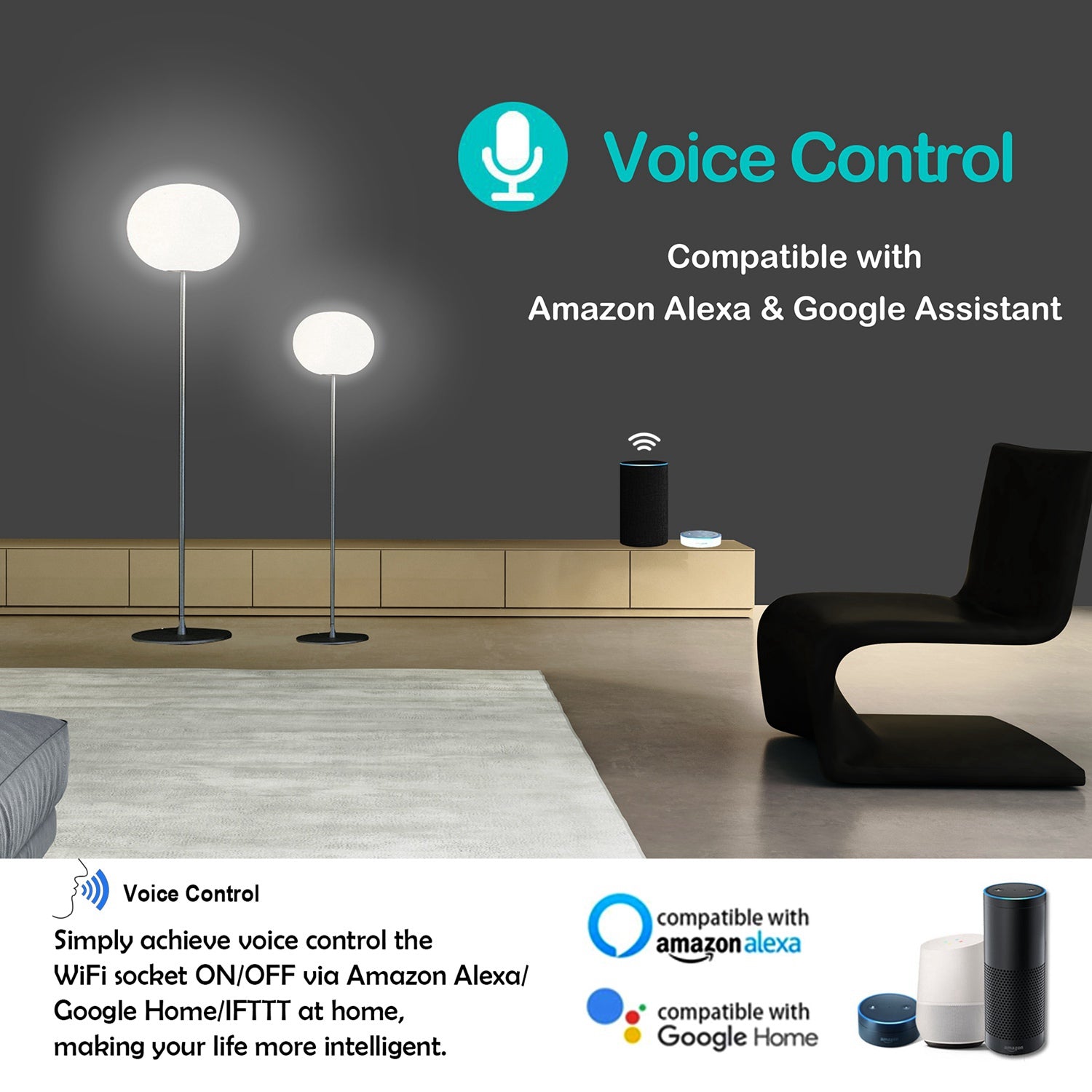 Smart WiFi Plug - Voice Control Outlet Timer Compatible with Alexa and Google Home