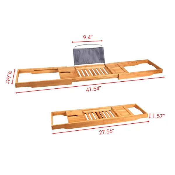 Bamboo Bathtub Caddy Tray - Expandable Bath Shelf with Book and Tablet Holder