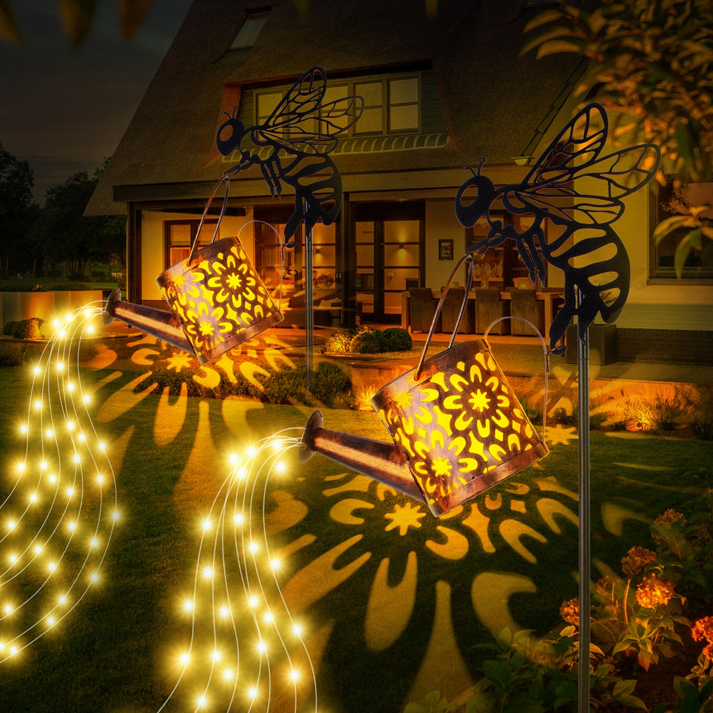 Solar Garden Watering Can Lights - Decorative Flower-Shaped Outdoor Pathway Lights