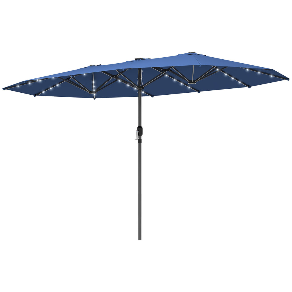 Double-Sided Patio Umbrella with LED Solar Lights - 15ft Outdoor Sun Shade