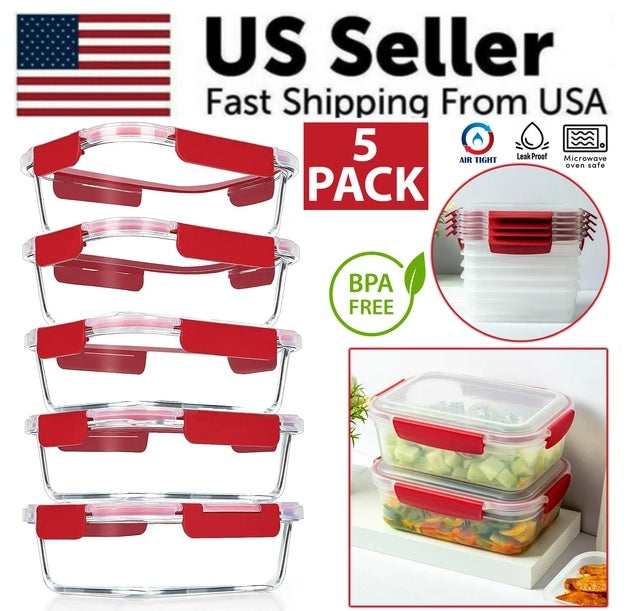 Stackable Food Storage Containers 5-Pack - Airtight Leakproof Meal Prep Set