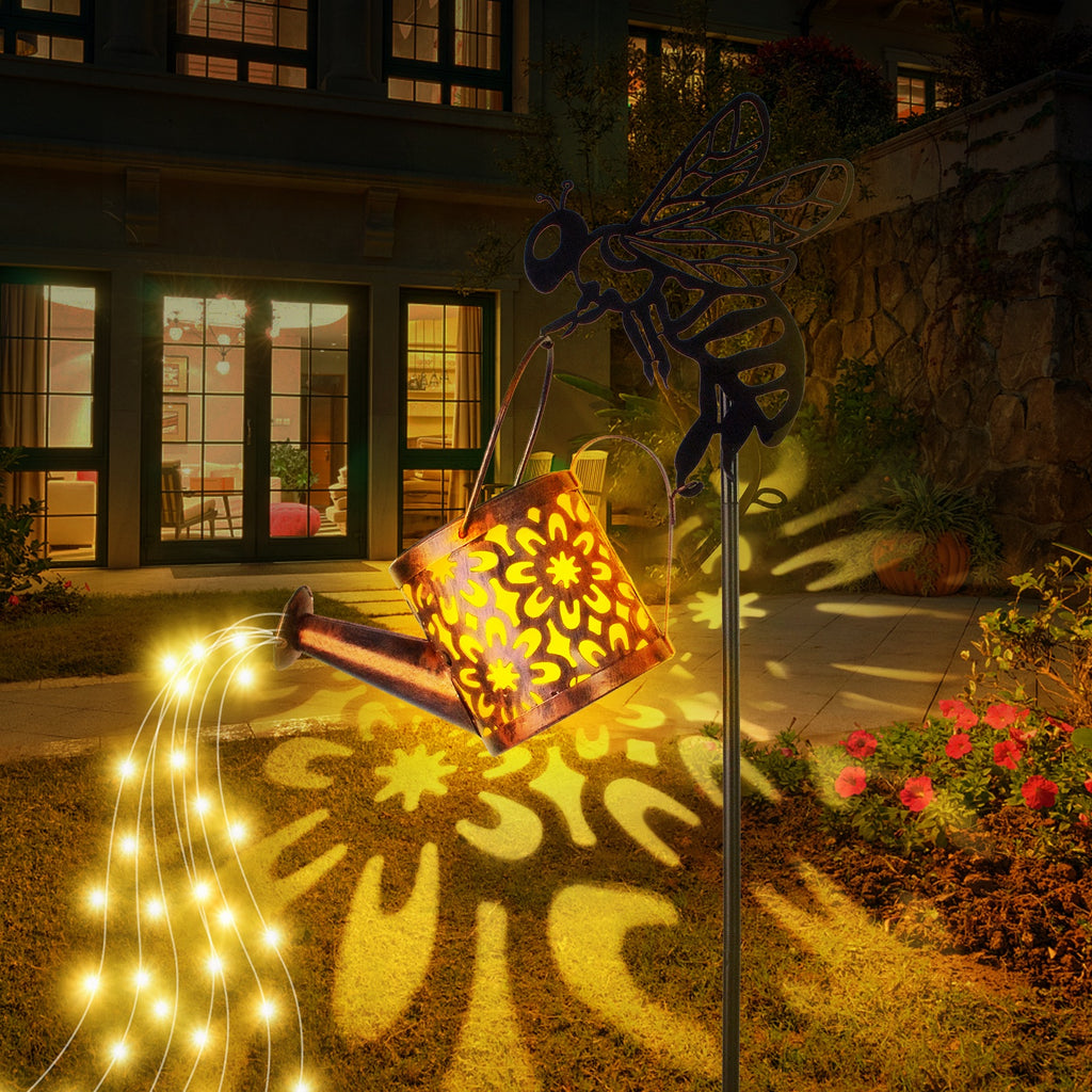 Solar Garden Watering Can Lights - Decorative Flower-Shaped Outdoor Pathway Lights