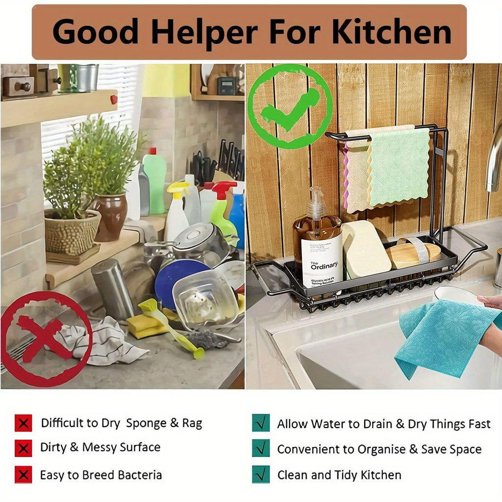 Expandable Kitchen Sink Caddy Organizer - Stainless Steel Sponge & Brush Holder