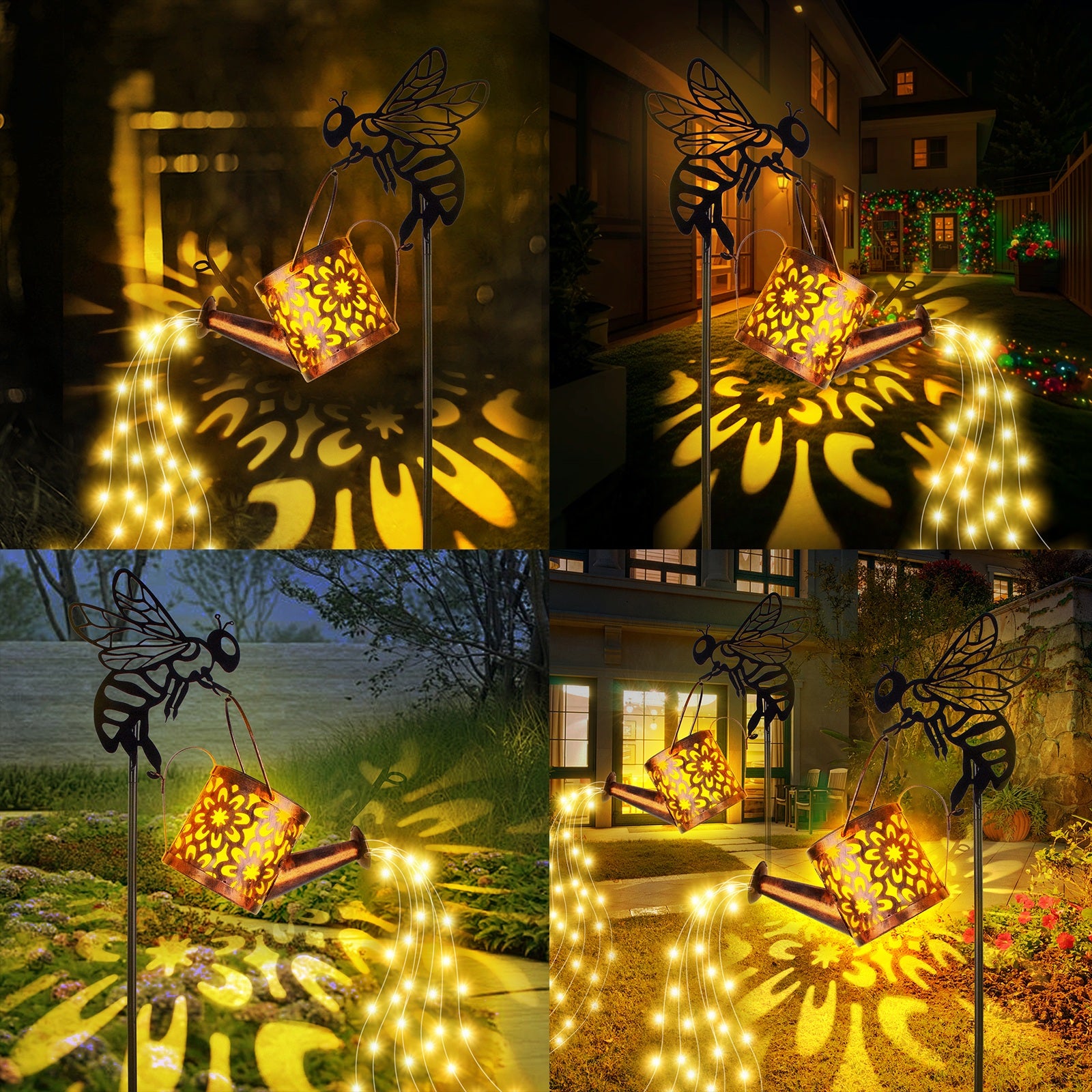 Solar Garden Watering Can Lights - Decorative Flower-Shaped Outdoor Pathway Lights