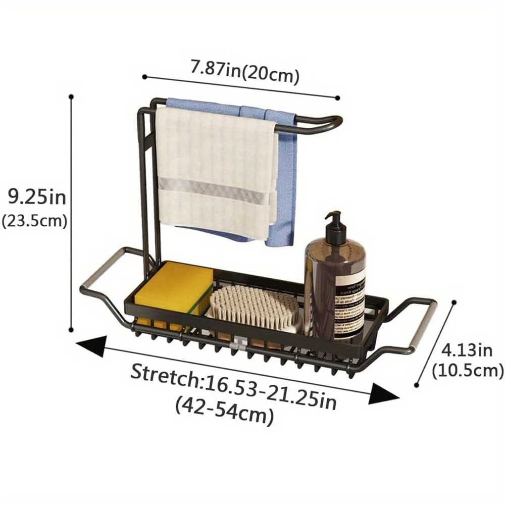 Expandable Kitchen Sink Caddy Organizer - Stainless Steel Sponge & Brush Holder