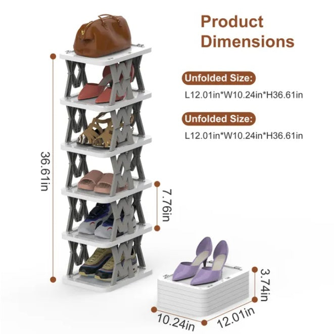 Foldable Shoe Rack Organizer 6-Tier - Vertical Space-Saving Shoe Storage
