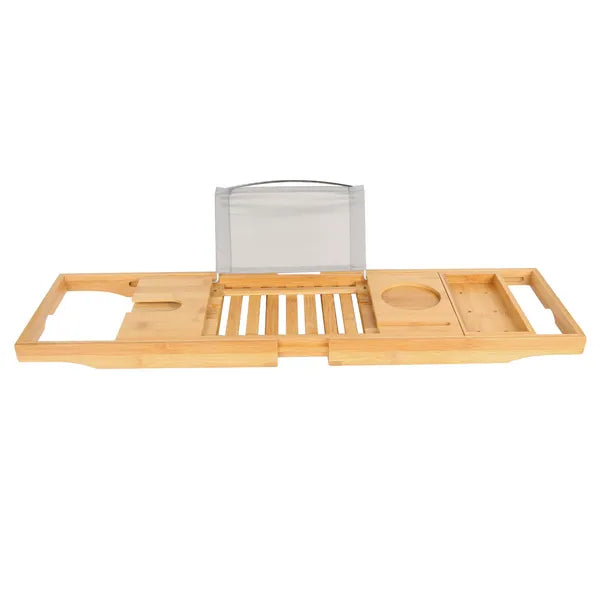 Bamboo Bathtub Caddy Tray - Expandable Bath Shelf with Book and Tablet Holder