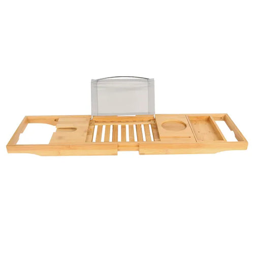 Bamboo Bathtub Caddy Tray - Expandable Bath Shelf with Book and Tablet Holder